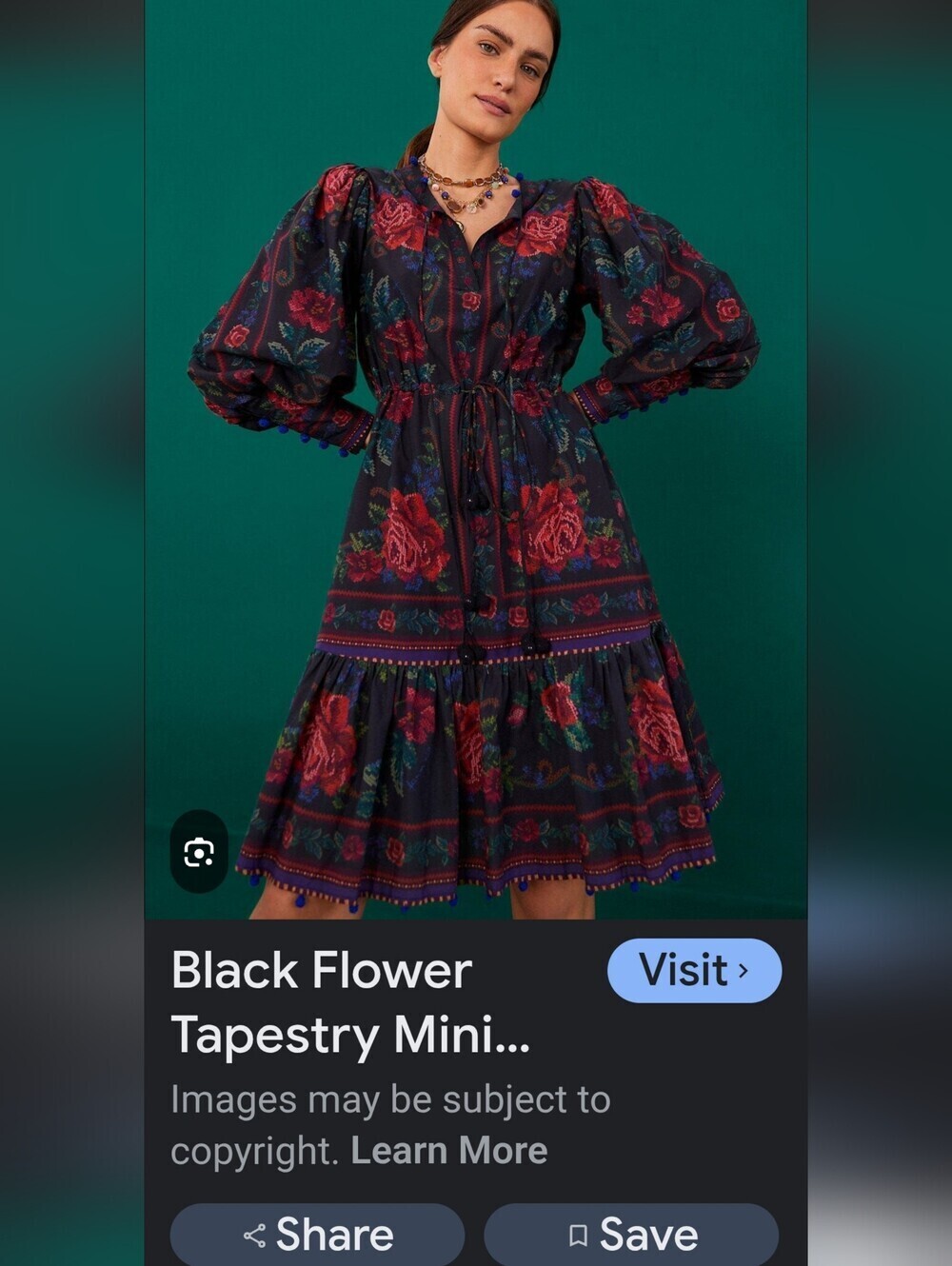 FARM Rio Black Floral Tapestry Mini Dress with Red Roses - Picture 12 of 16